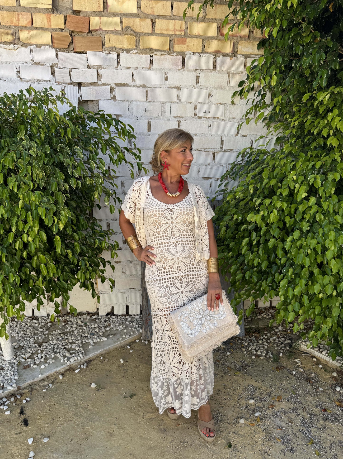 CONJUNTO VESTIDO E CARDIGAN DE CROCHÊ