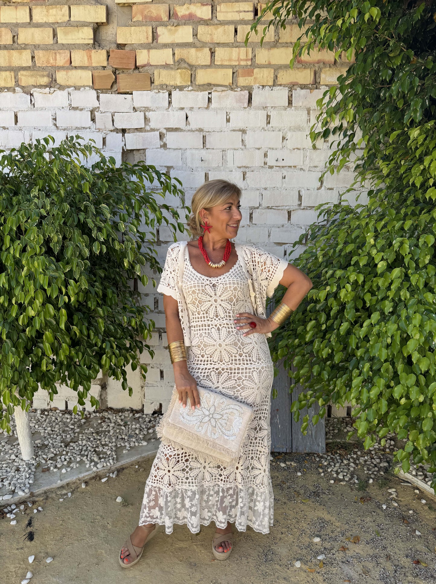 CONJUNTO VESTIDO E CARDIGAN DE CROCHÊ