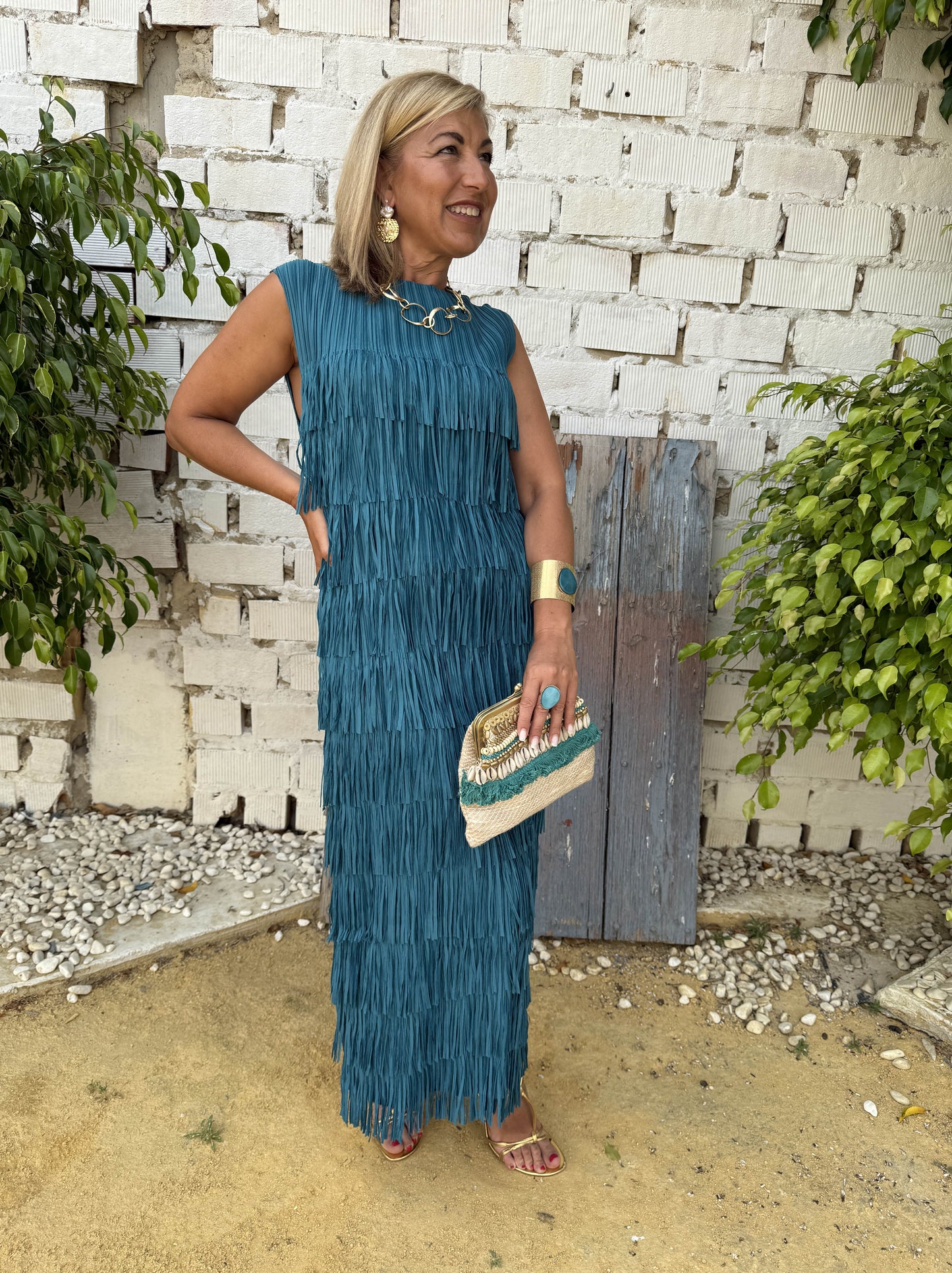 VESTIDO FLECOS SIN MANGA