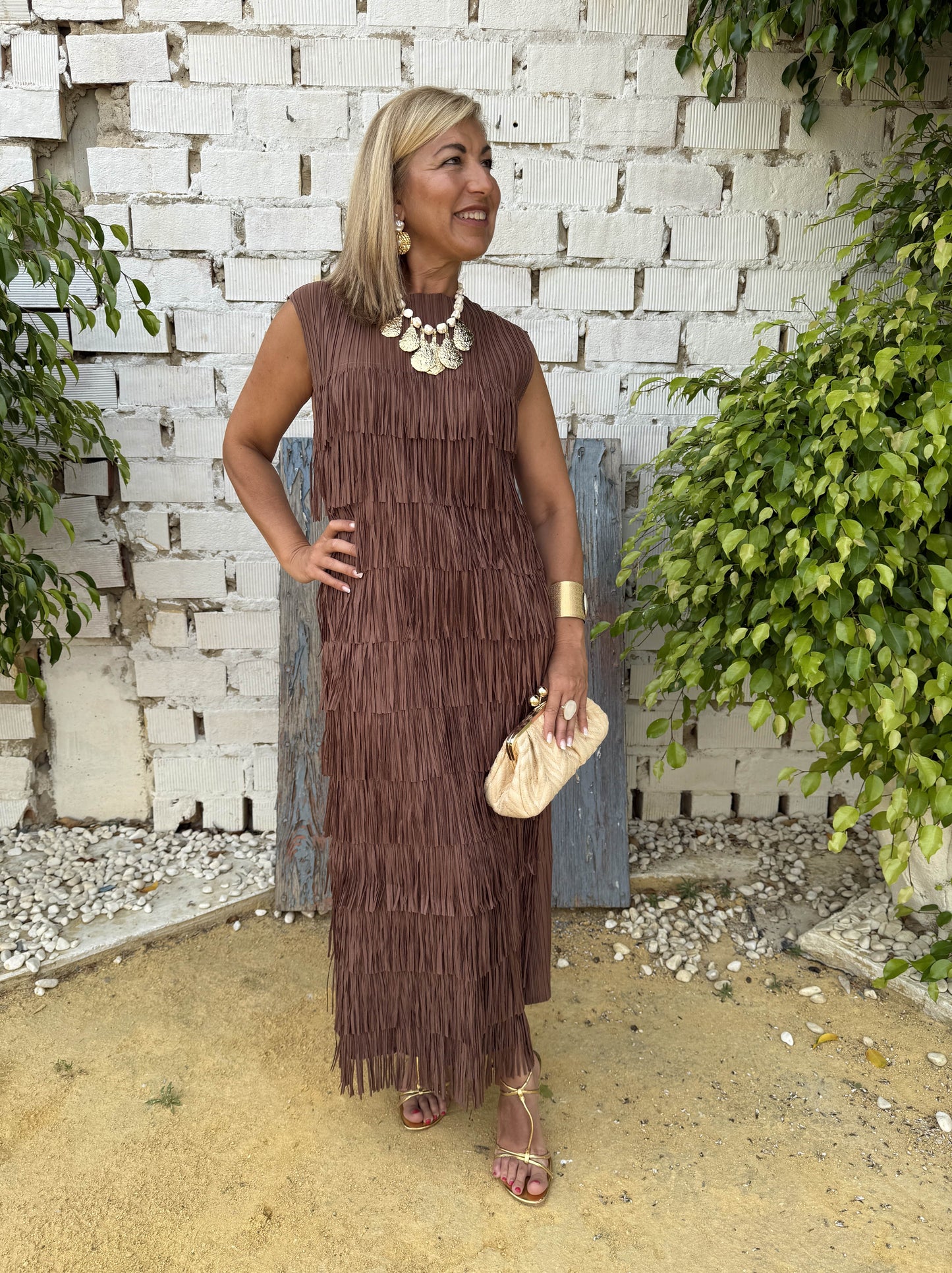VESTIDO FLECOS SIN MANGA