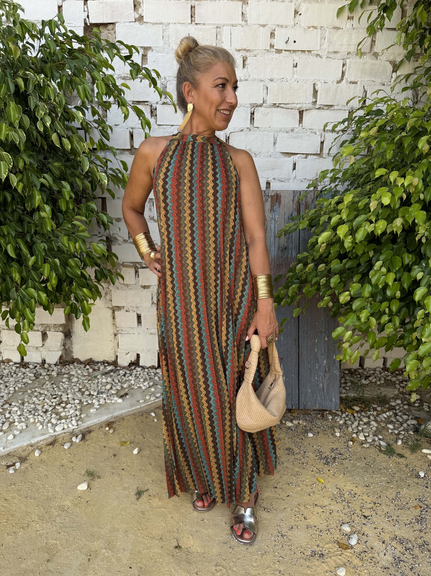 VESTIDO HALTER PLISADO BRILLO