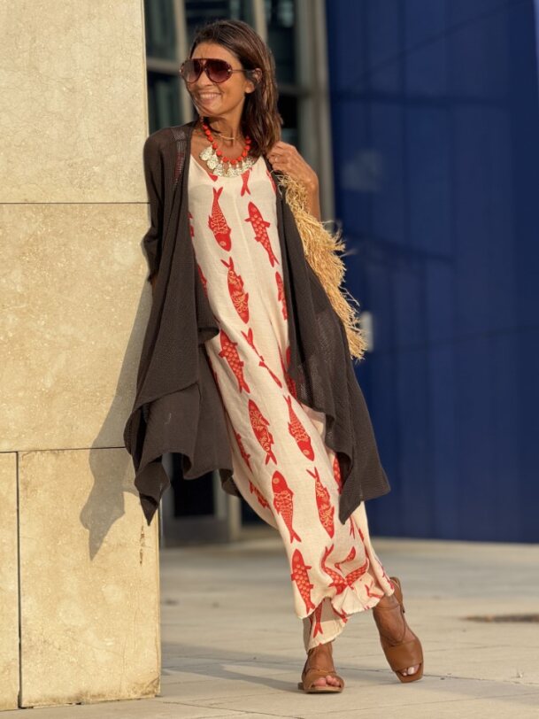 KIMONO ALGODÓN ENREJILLADO