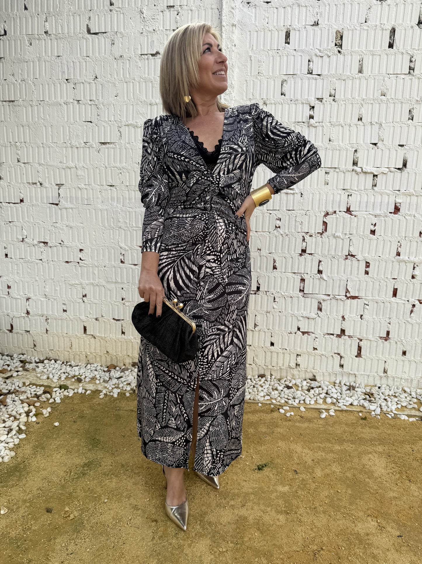 VESTIDO ESTAMPADO FRUNCE CINTURA