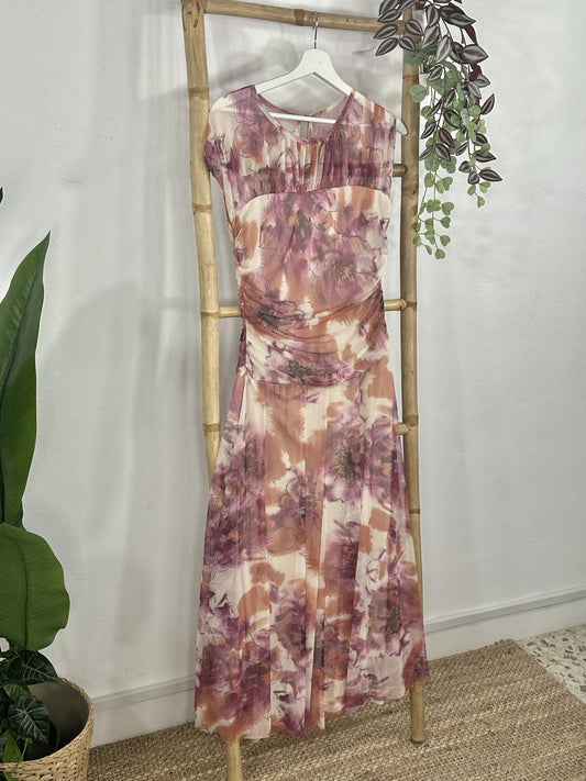 VESTIDO TUL CINTURA FRUNCIDA ESTAMPADO