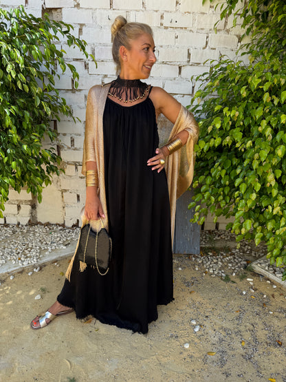 VESTIDO SATINADO DESFLECADO