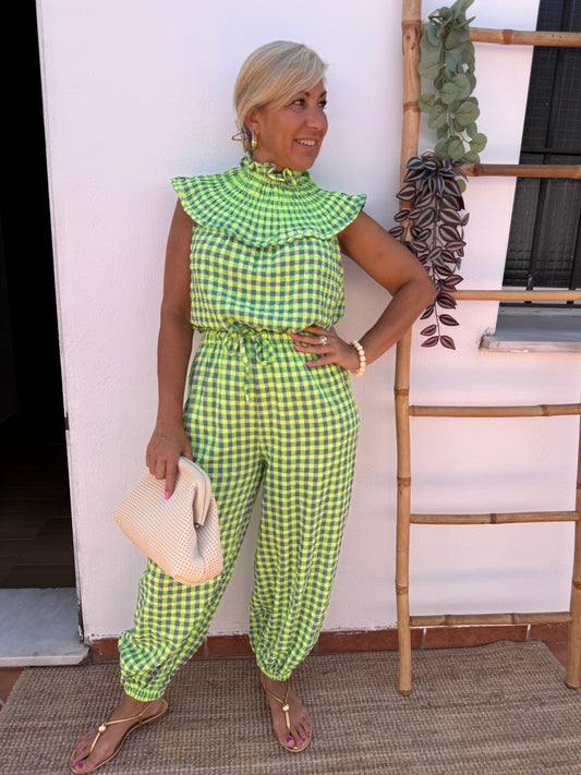 PANTALÓN BOMBACHO VICHY FLÚOR