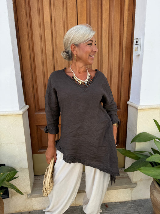BLUSA LINO ASIMÉTRICA