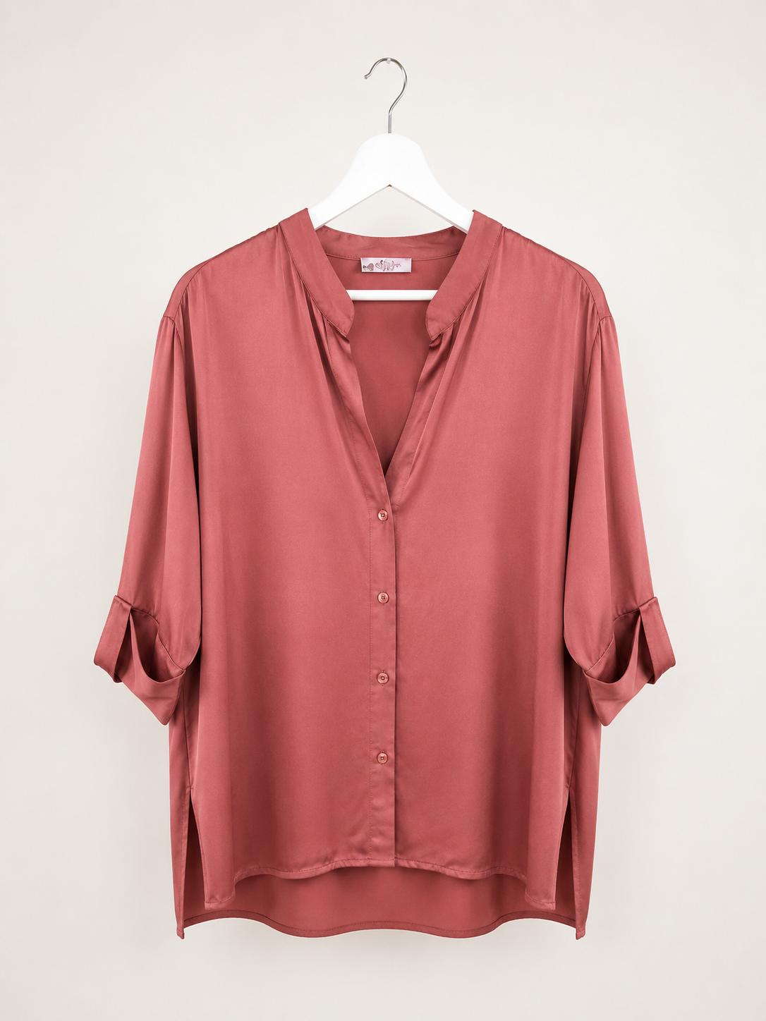 CAMISA SATINADA CUELLO MAO