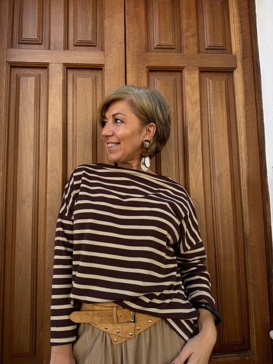 CAMISETA RAYAS CUELLO BARCO