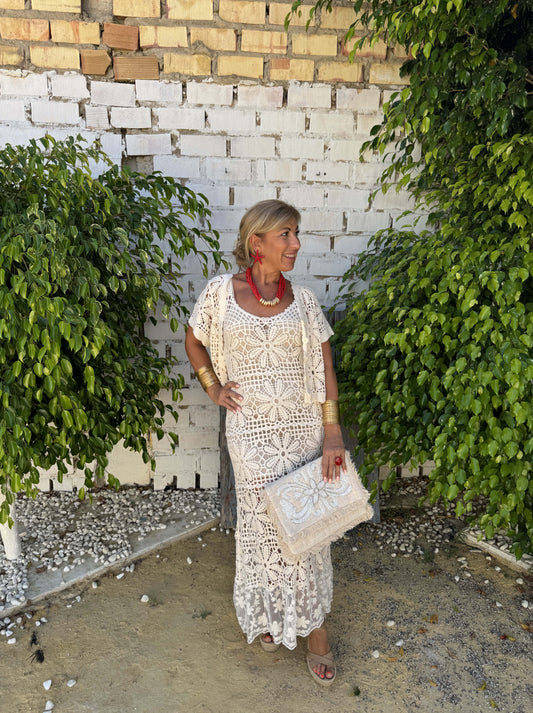 CONJUNTO VESTIDO Y REBECA CROCHÉ