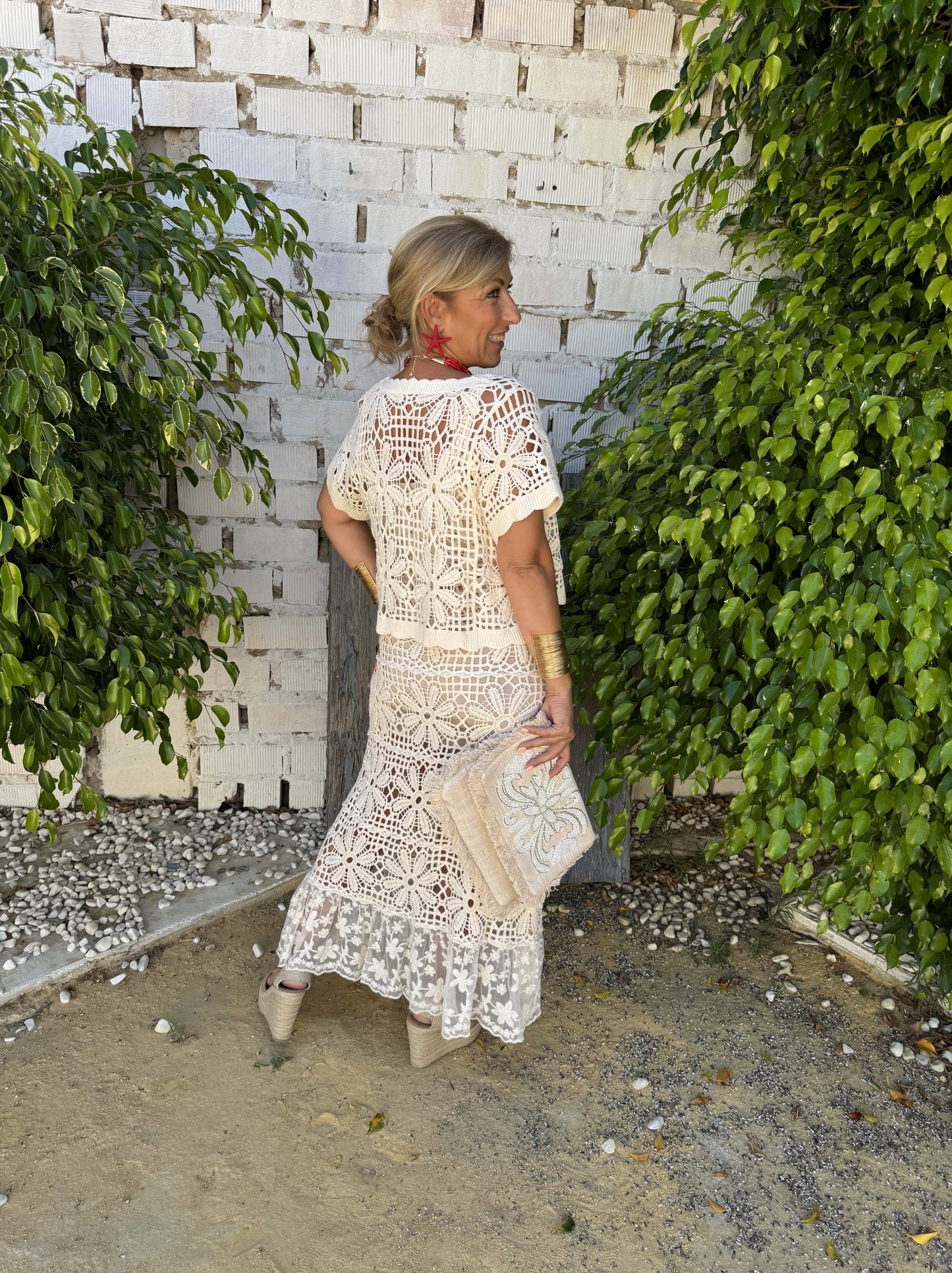 CONJUNTO VESTIDO E CARDIGAN DE CROCHÊ