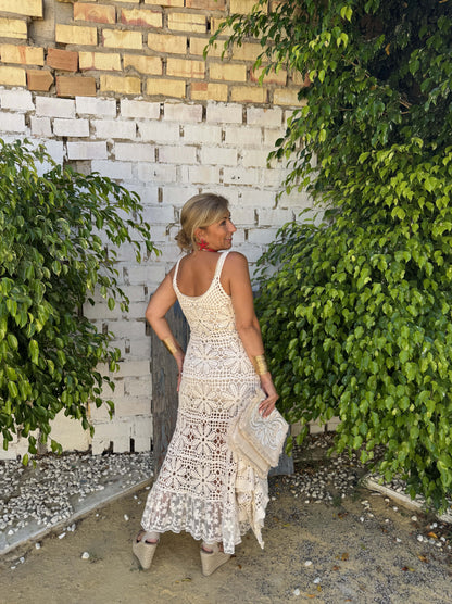 CONJUNTO VESTIDO E CARDIGAN DE CROCHÊ