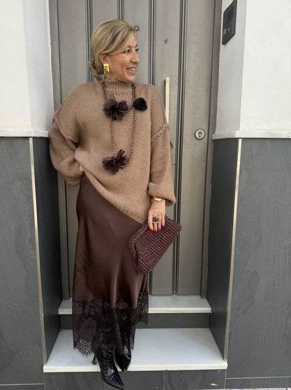 FALDA SATINADA ENCAJE