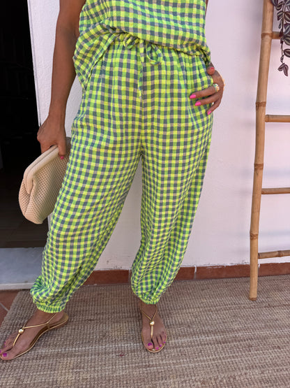 PANTALÓN BOMBACHO VICHY FLÚOR