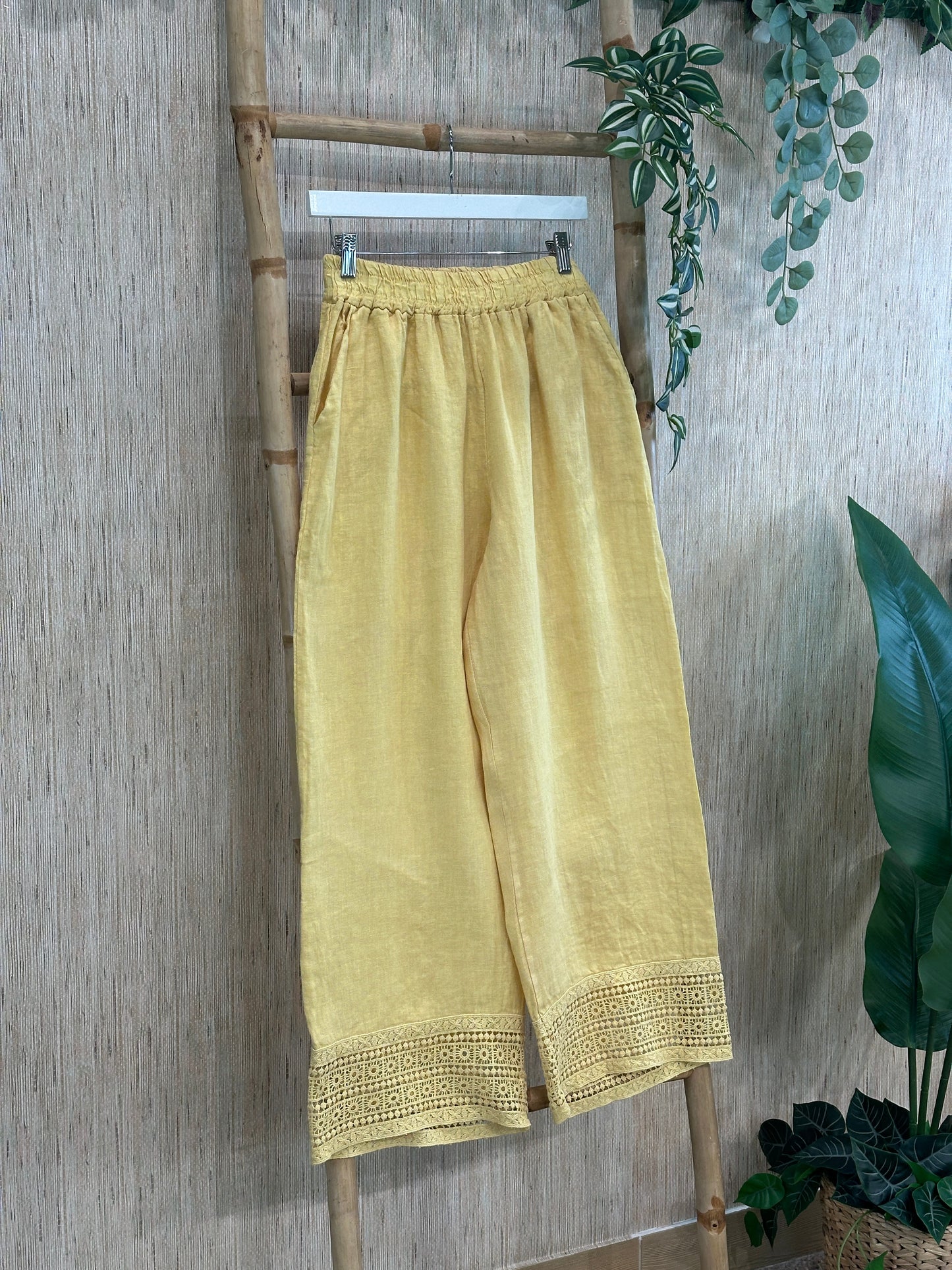 PANTALÓN LINO BAJO BROCADO