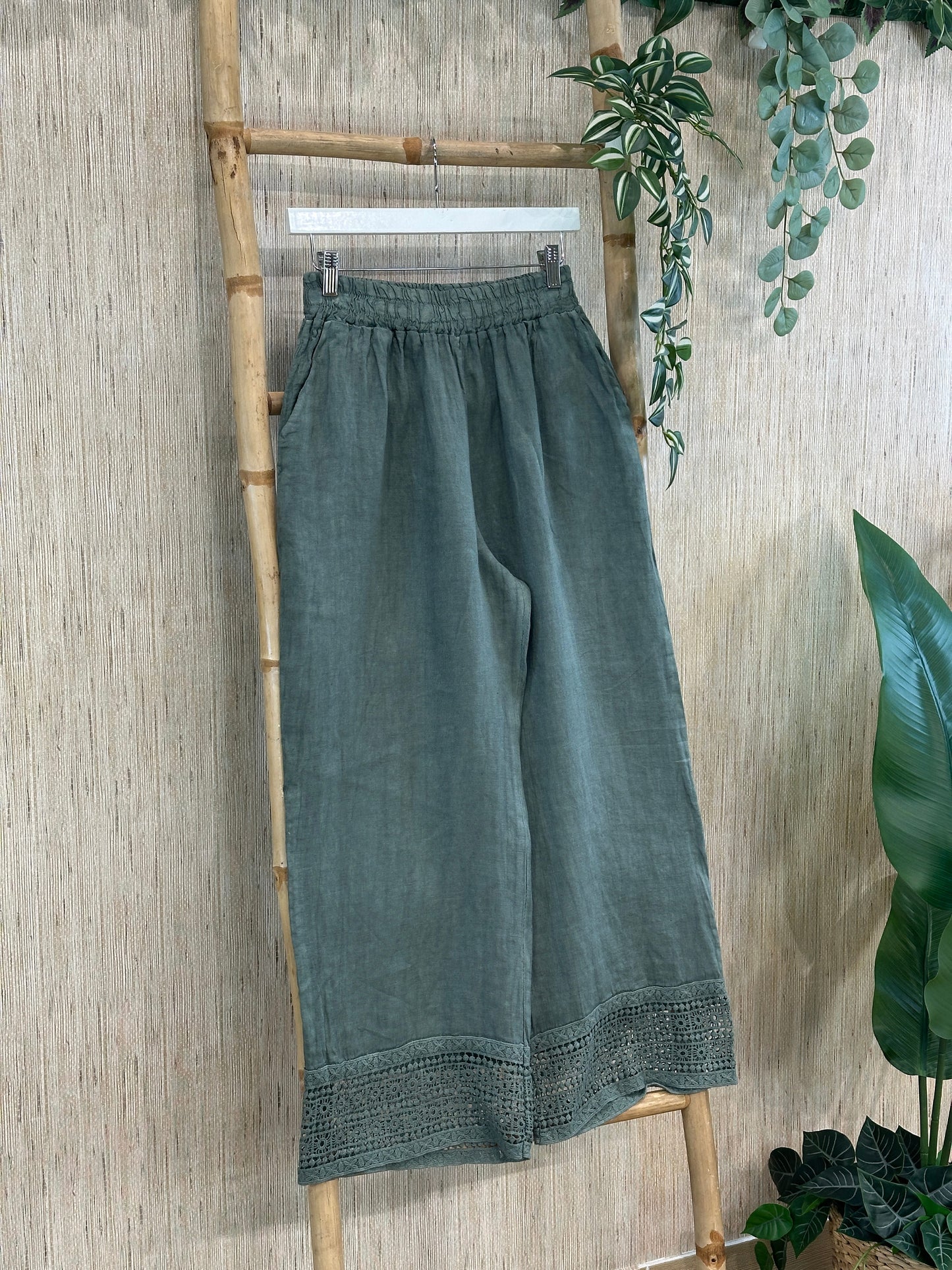 PANTALÓN LINO BAJO BROCADO