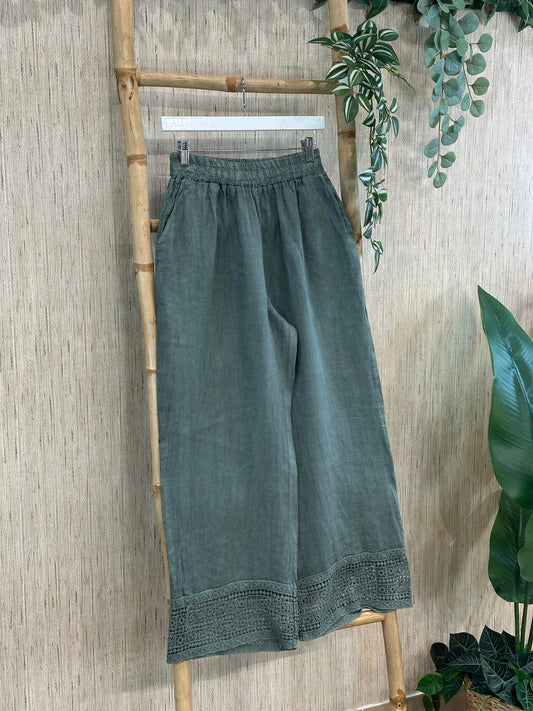 PANTALÓN LINO BAJO BROCADO