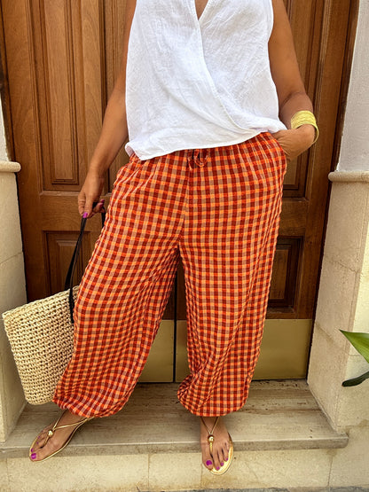 PANTALÓN BOMBACHO VICHY FLÚOR