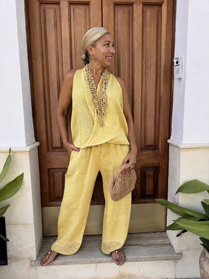 PANTALÓN LINO BAJO CROCHÉ
