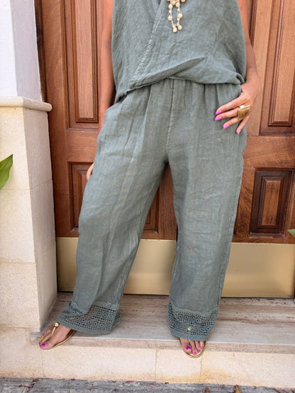 PANTALÓN LINO BAJO CROCHÉ