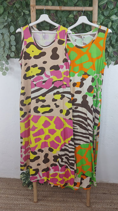 VESTIDO CAMISETA ESTAMPADO FLÚOR