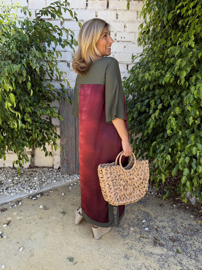 PREVENTA - VESTIDO CURVY SATINADO DIFUMINADO VERDE CACERÍA