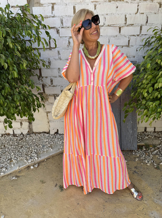 VESTIDO FLÚOR MANGA ABULLONADA