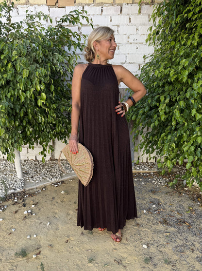 VESTIDO HALTER PLISADO BRILLO