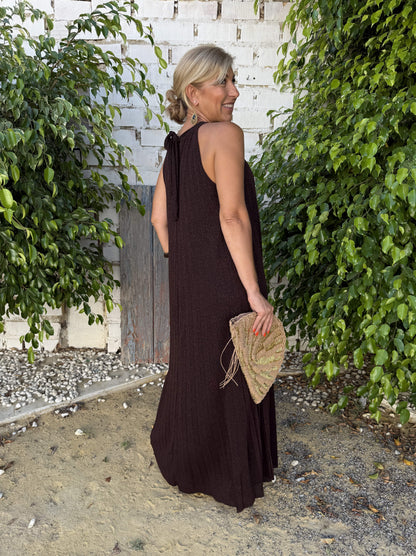 VESTIDO HALTER PLISADO BRILLO
