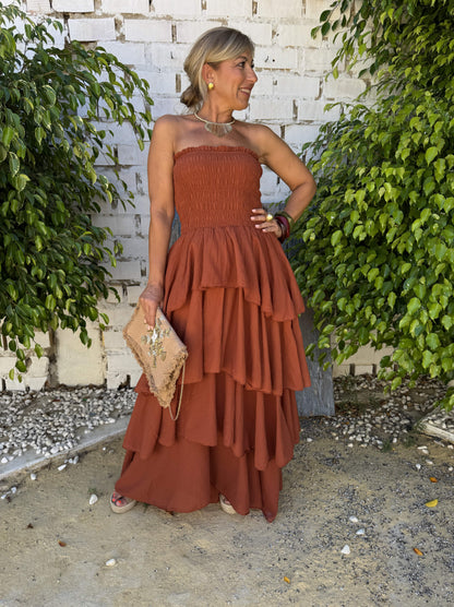 VESTIDO VOLANTES ASIMÉTRICOS PALABRA DE HONOR