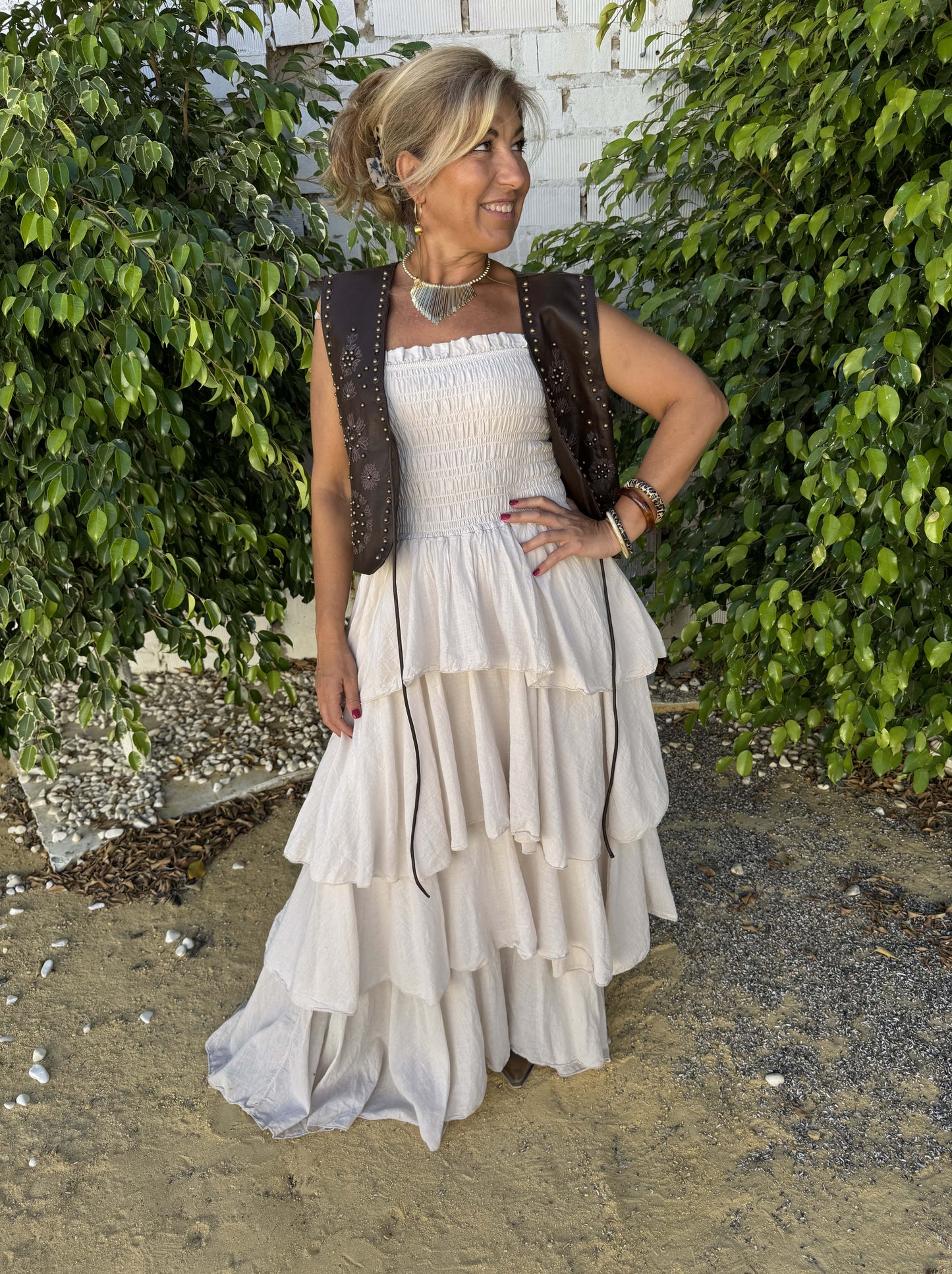 VESTIDO VOLANTES ASIMÉTRICOS PALABRA DE HONOR