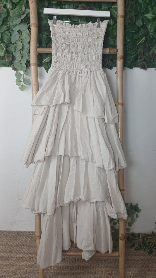 VESTIDO VOLANTES ASIMÉTRICOS PALABRA DE HONOR
