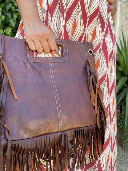 LEATHER BAG WITH SIDE FRINGES